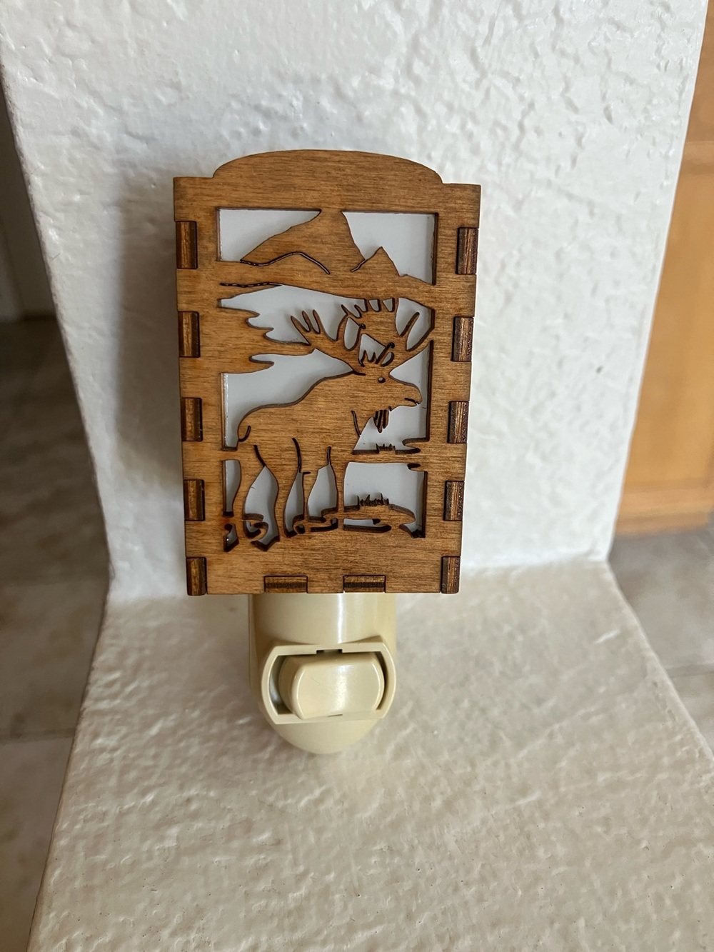 Rustic Moose Wooden Night Light - Brown